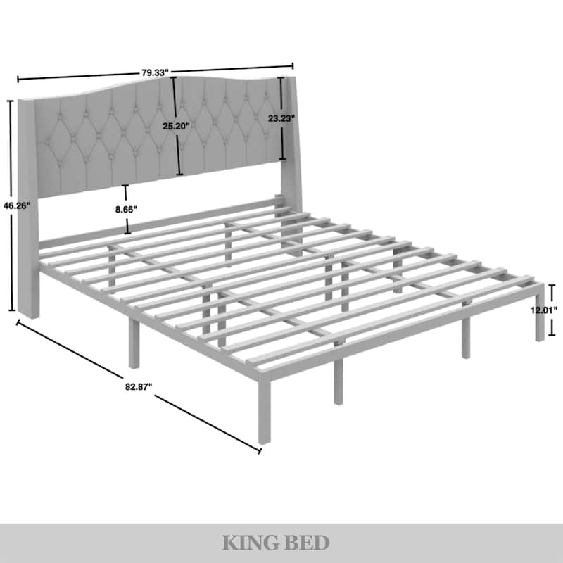 CraftPorch Glam Velvet Crystal Button Tufted Upholstered Platform Bed