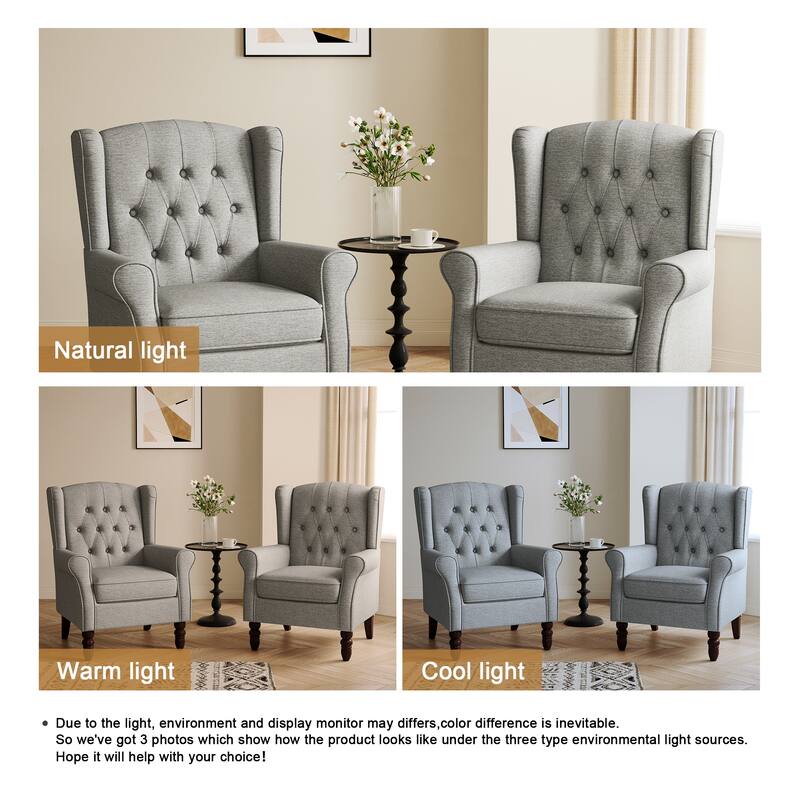 Button-Tufted Accent Club Chair Wingback Armchair Set of 2