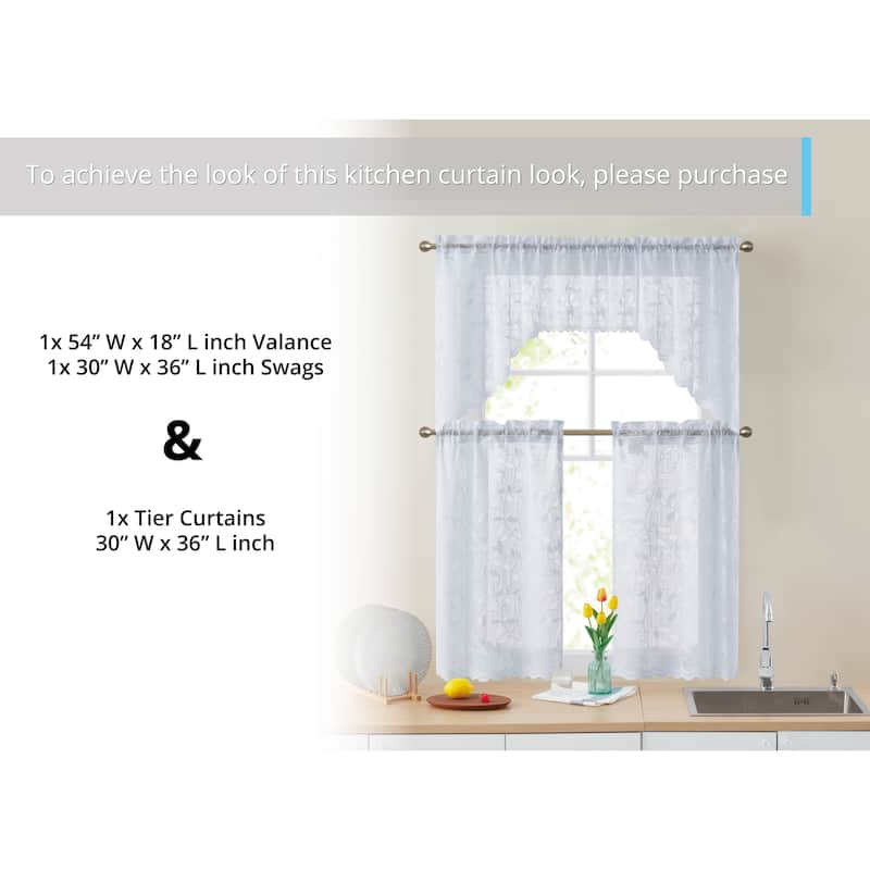 HLC.me Joyce Lace Sheer Kitchen Cafe Curtain Valance for Small Windows, Kitchen & Bathroom - 54 W x 18 L - Single Valance