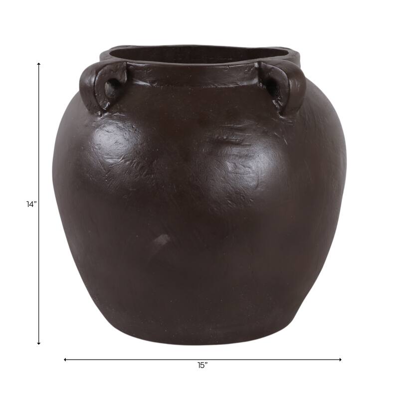 Rustic Heritage Table Vase with Textured Finish and Handles - Brown