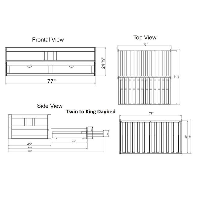 Melody Expandable Twin-to-King Trundle Daybed with 2 Storage Drawers