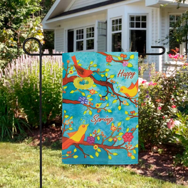 Birds and Flowers "Happy Spring" Outdoor Garden Flag 18" x 12.5"