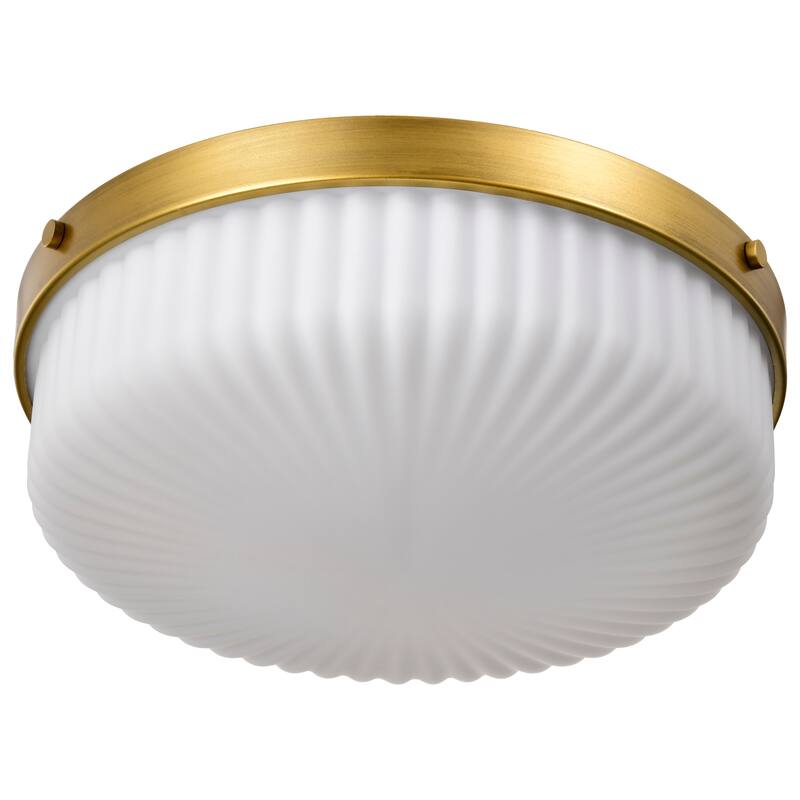 Solara Flush Mount Natural Brass Finish Frosted Ribbed Glass - Natural Brass