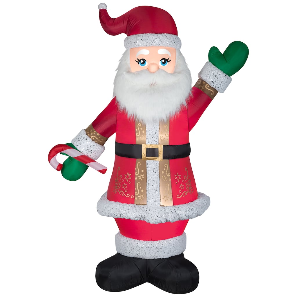 Gemmy Christmas Airblown Inflatable Mixed Media Luxe Santa w/Candy Cane, 8 ft Tall, Multicolored