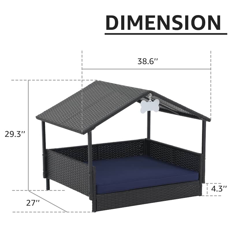 Outdoor Cushioned Wicker Dog House Pet Bed