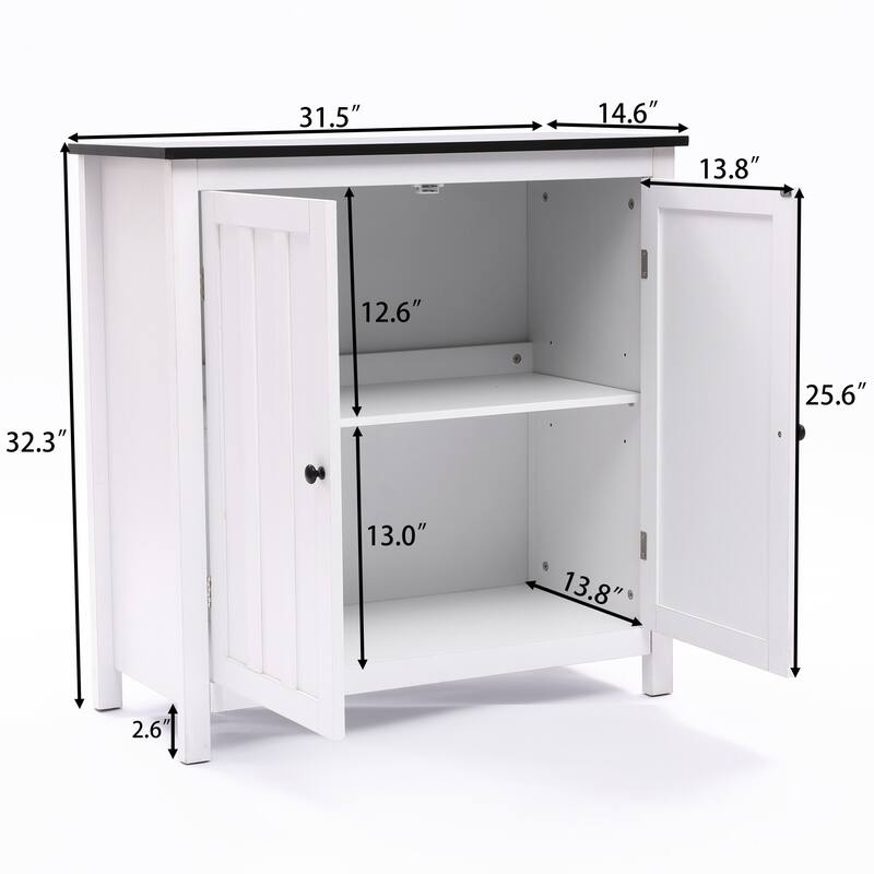 White MDF Wood 2-Door Bathroom Storage Cabinet with an Adjustable Shelf - 32.3" H x 31.5" W x 14.6" D