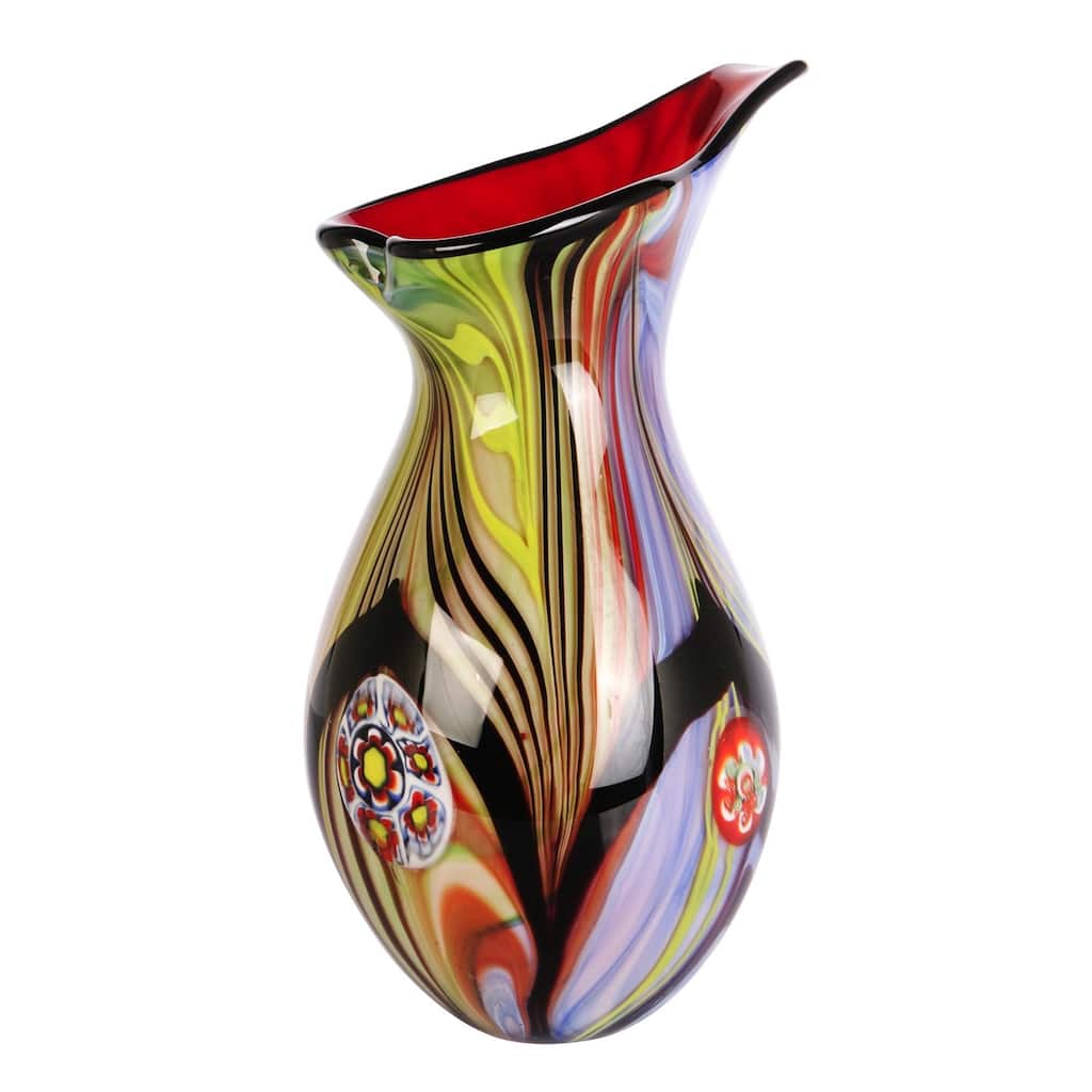 Luxury Lane Hand Blown Abstract Teardrop Art Glass Vase with Angled Lip 9.5-13.5 inch tall