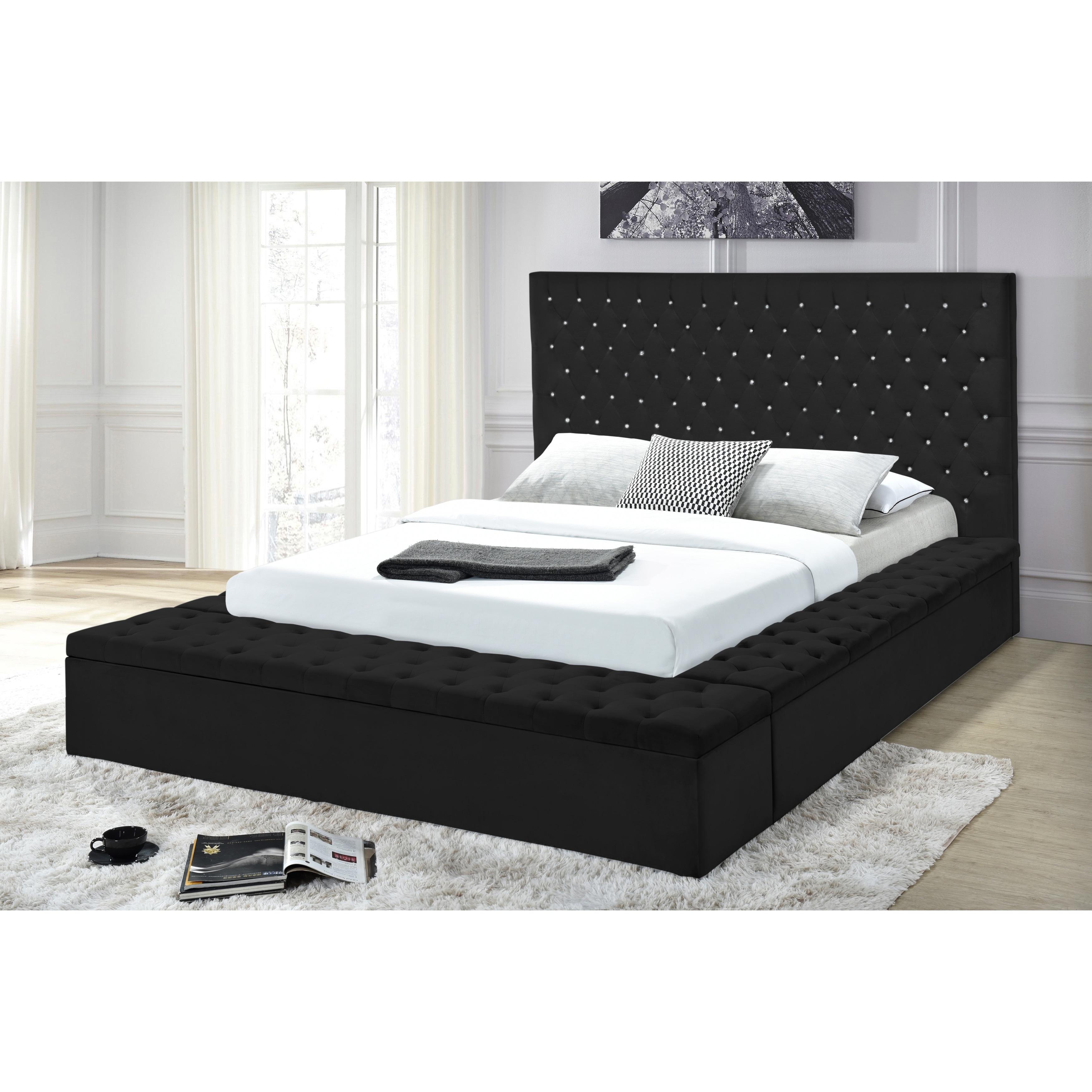 Black tufted deals bed with storage