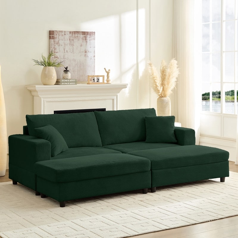 Mixoy Corduroy Chaise Lounge Deep Seat Sleeper Sofa Chair with Storage Ottoman,Upholstered 1-Seater/Loveseat Sofa Couch