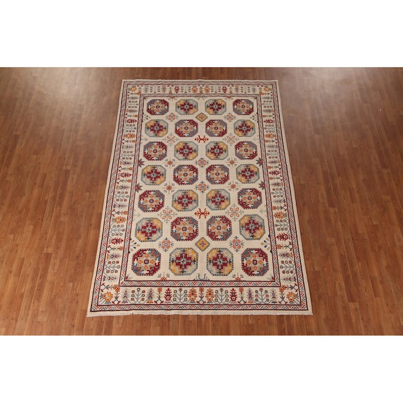 Geometric Kazak Area Rug Handmade Oriental Wool Carpet - 6'8" x 9'11"