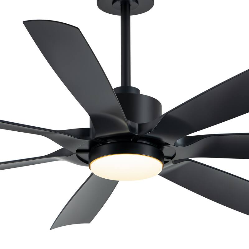 60" Mattle Black ABS 7-Blade LED Ceiling Fan with Light and Remote