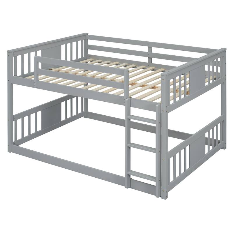Full Over Full Bunk Bed with Ladder in Gray - Space Saving Twin Sleeper with Solid Wood Frame