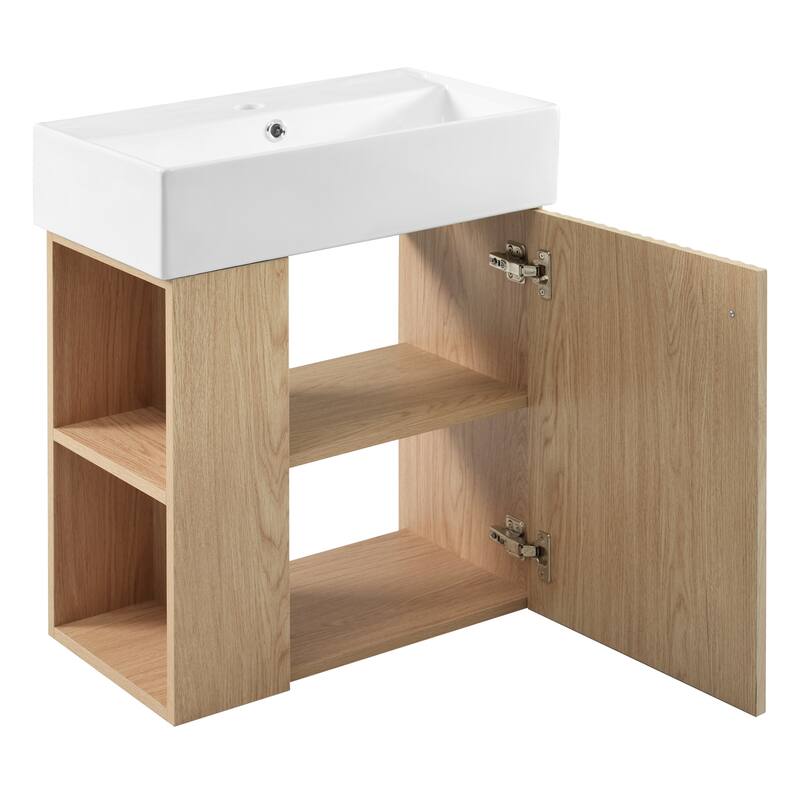 21.6 Inch Modern Floating Bathroom Vanity With Ceramic Basin - Perfect For Small Bathrooms,Left Side Storage