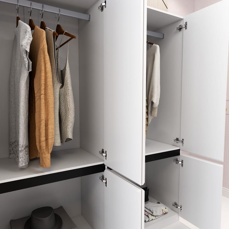 63"W White Wardrobe Armoire Closet,Large Wardrobe Cabinet with Hanging Rod and mirror, Clothes Storage Cabinet