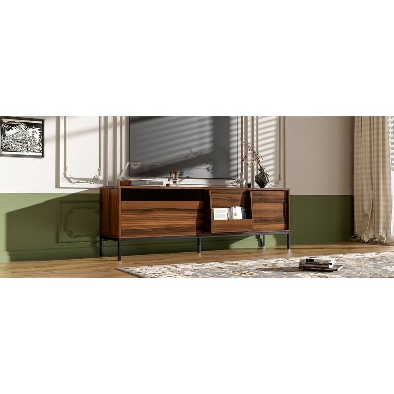 70.8" Modern TV Stand Console Table for TVs up to 75" Media Center, Entertainment Cabinet with Sliding Doors, Adjustable Shelves