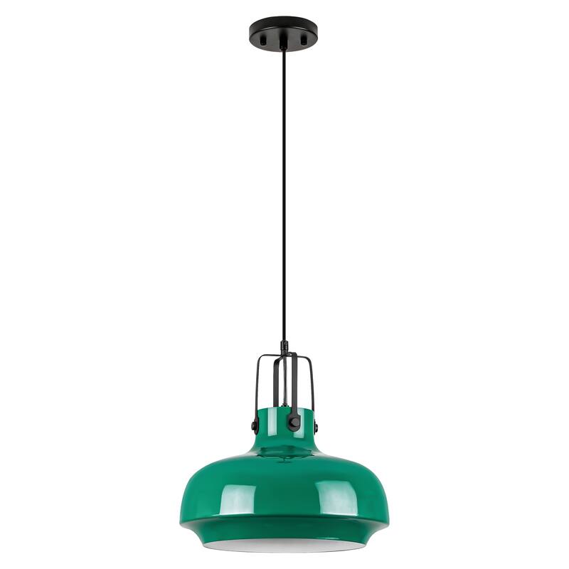 1-Light Farmhouse Industrial Green Dome Adjustable Pendant Hanging Light with Matte Black Hardware for Kitchen Island
