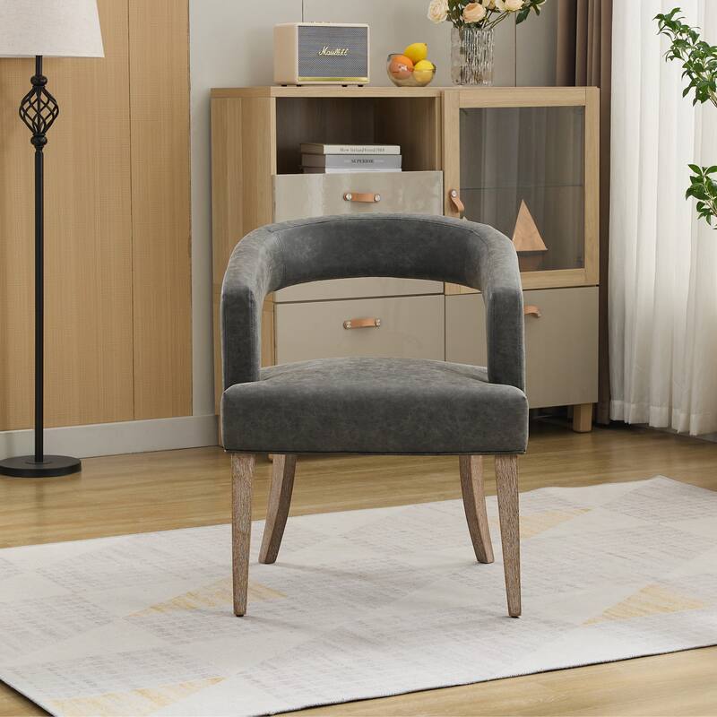 Roomfitters Barrel Accent Chair, Open Back Upholstered Dining Chair with Weathered Wood Legs for Dining Room or Living Room