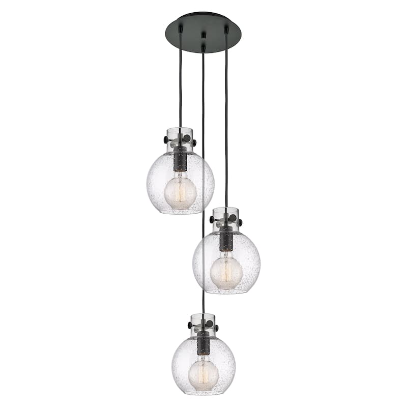 Innovations Lighting Newton Sphere - 3 Light 8" Cord Hung Multi Pendant - 10" Canopy - Seedy/Matte Black