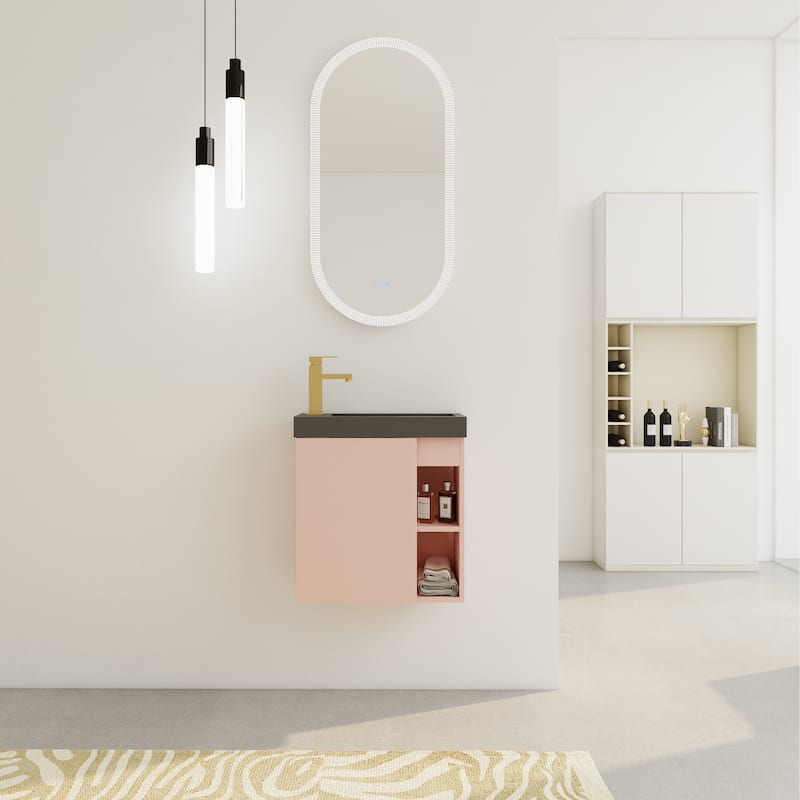 20" Floating Bathroom Vanity with Soft-Close Door and Resin Sink, Space-Saving Wall-Mounted Design