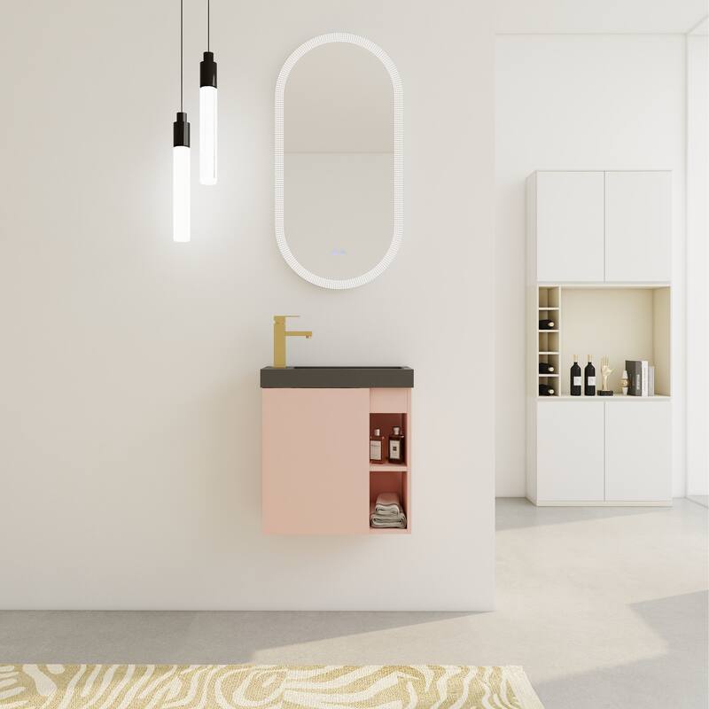 Compact Floating Vanity with Black Resin Sink and Durable Eco-Friendly Plywood Design - 19.7in L