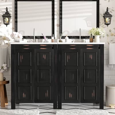 48" Classic Double Vanity Bathroom Set – Features Separate Vanities, Dual Ceramic Sinks, Storage Shelf, and Soft-Close Doors‌