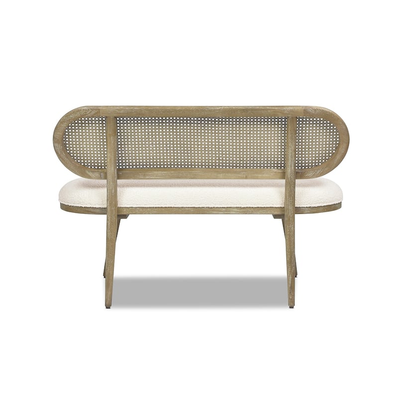 Havana 48" Boucle Sherpa Cane Rattan Upholstered Bench Settee