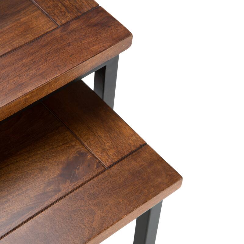 WYNDENHALL Rhonda SOLID MANGO WOOD and Metal 25 inch Wide Rectangle Industrial Nesting 2 Pc Side Table, Fully Assembled