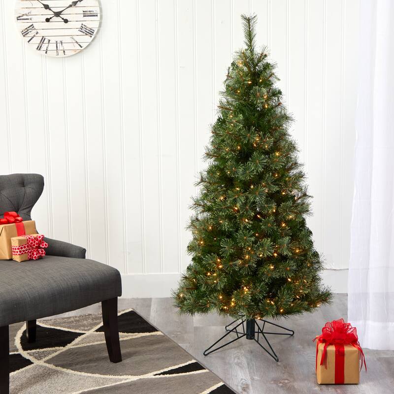 5ft. Cashmere Slim Artificial Christmas Tree with 250 Warm White Lights and 408 Branches - Elegant Holiday X-Mas Tree