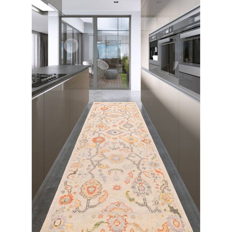 ECARPETGALLERY Hand-knotted Modern Oushak Ivory Wool Rug - 2'6 x 8'0