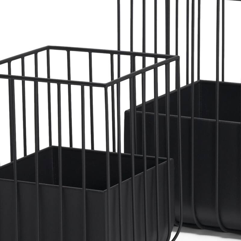 HomeRoots Set of Two Black Metal Wire Cage Square Pot Planters - 15.75 in. x 19.88 in. x 15.75 in.