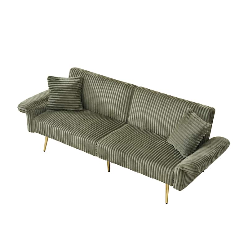 79" Corduroy Foldable Sofa Bed with 3-Position Armrests, High-Resilience Foam, and Metal Legs