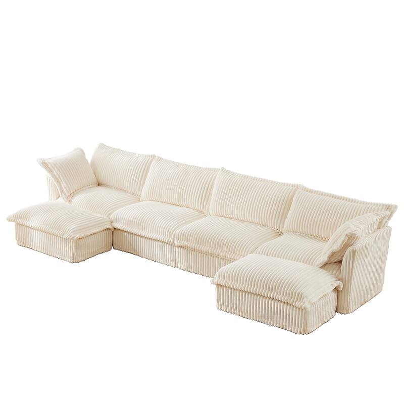 Modern Modular Deep Seat Sofa with Removable Corduroy Covers and Plush Cushions for Living Room and Guest Room