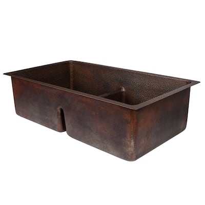 33-in Hammered Copper 50/50 Double Basin Kitchen Sink with Short 5-in Divider (K50DB33199-SD5)