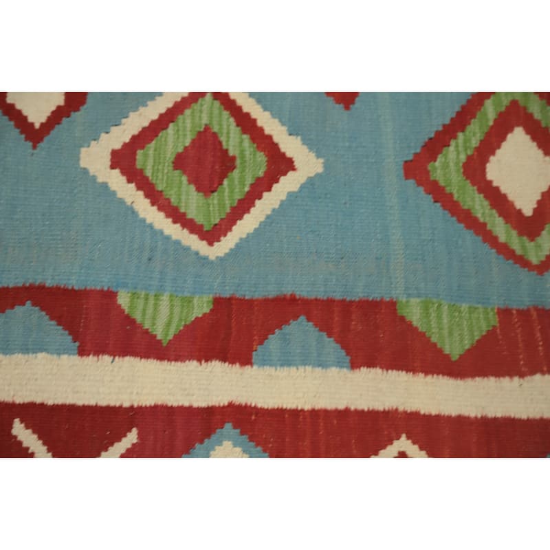 Hand Woven Oriental 100% Wool Carpet Southwestern Tribal Navy Blue & Blues Kilim Area Rug - 9' 2'' X 6' 1''