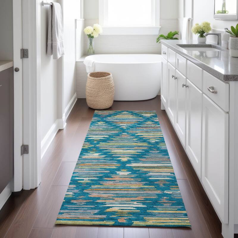 Machine Washable Indoor/ Outdoor Modern Trellis Chantille Rug