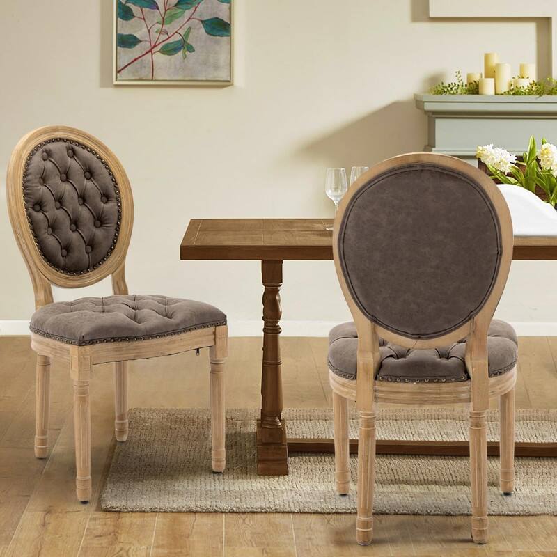 Upholstered French Style Nailhead Dining Chairs(Set of 6) - Brown Leather Set of 2
