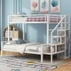 preview thumbnail 13 of 22, Stairway Twin over Full Size Bunk Bed with Open Wardrobe, Metal Bunk Bedframe with Storage Staircase and Guardrails White