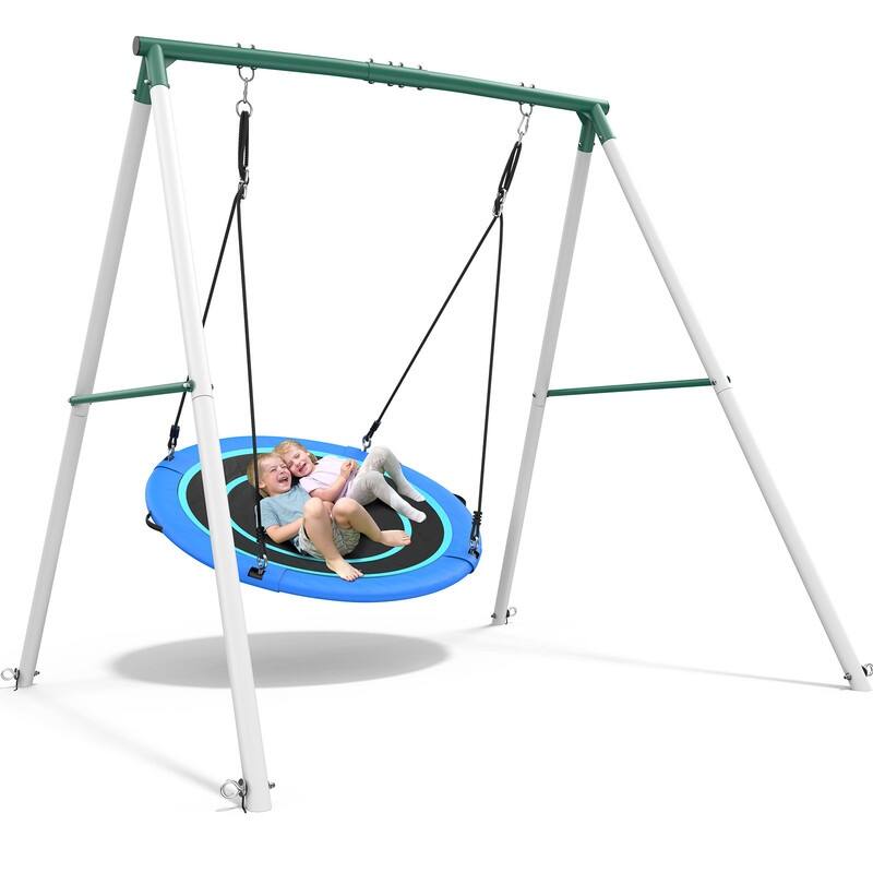 Hapfan 50'' Saucer Swing with Frame, 6.5 ft Tall Swingset, 500 lbs Heavy Duty Swing Sets for Backyard for Kids and Adults