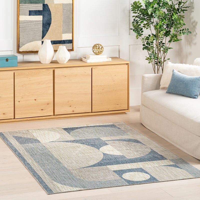 Nuloom Rhona Modern Geometric Recycled Area Rug - 4' x 6' - Blue - Rectangle