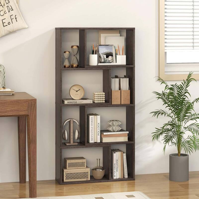 48" 4-Tier Modern Storage Organizer 8-Cube Geometric Bookshelf