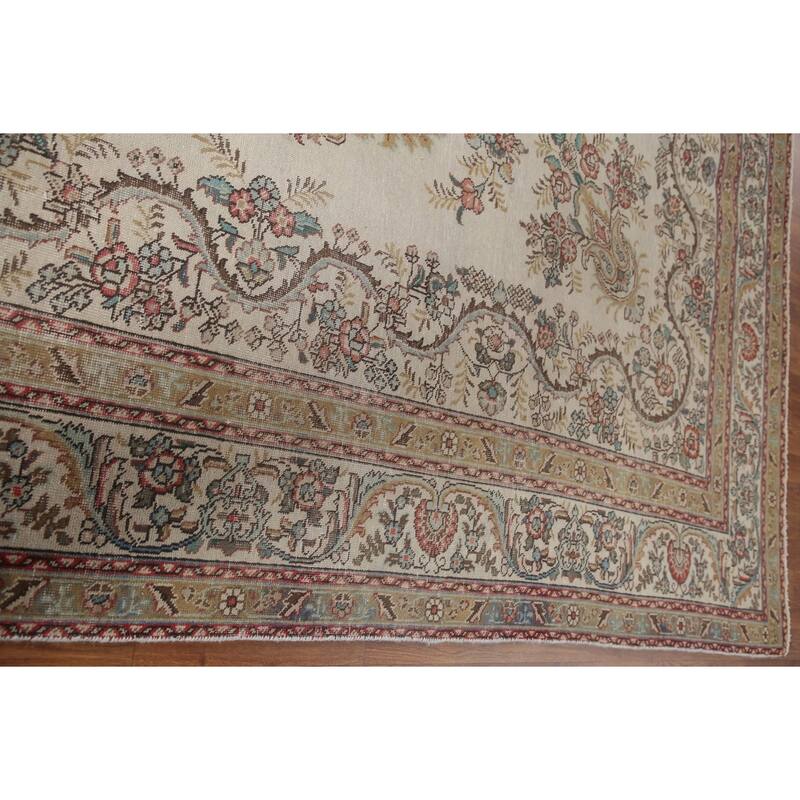 Hand Knotted Oriental 100% Wool Carpet Traditional Medallion Beige & Ivories Tabriz Area Rug - 11' 7'' X 8' 3''