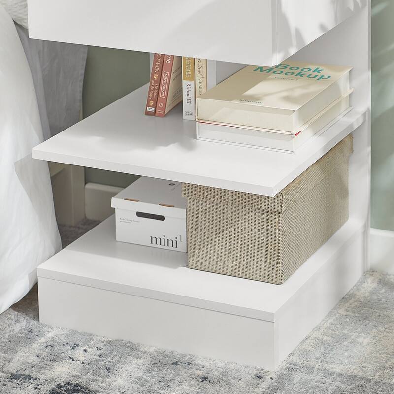 Haotian FBT49-W, Side Table Night Stand Bed Sofa Table With 1 Drawer And 2 Shelves