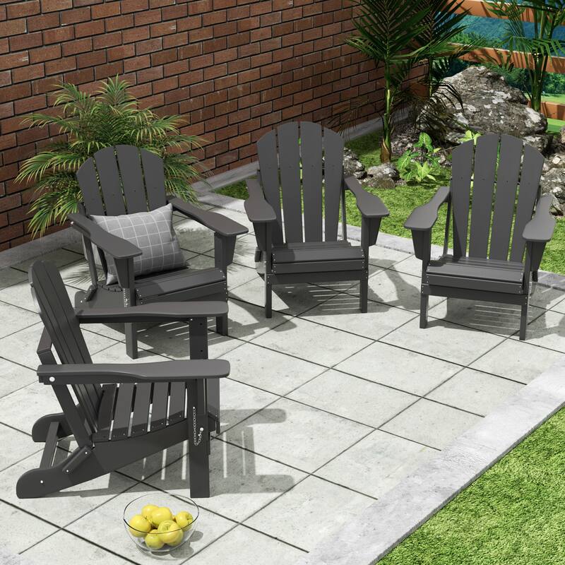 POLYTRENDS Laguna Folding Poly Eco-Friendly All Weather Outdoor Adirondack Chair (Set of 4) - Gray