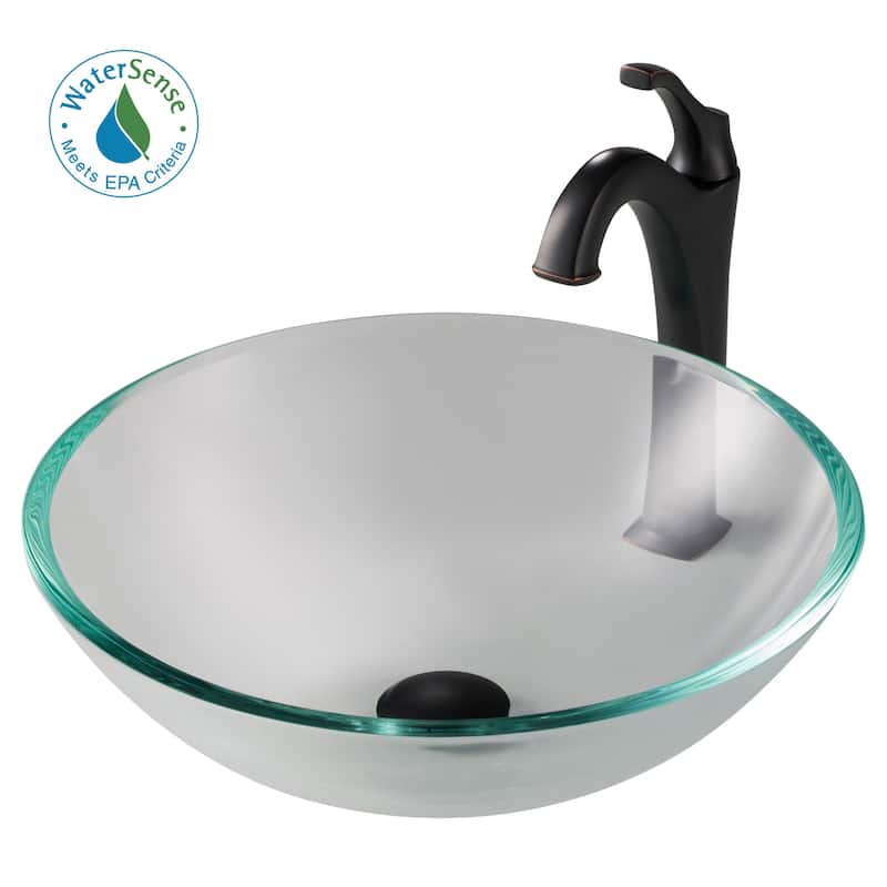 Kraus Arlo & Glass 16-1/2" Glass Vessel Bathroom Sink with 1.2 GPM - Oil Rubbed Bronze