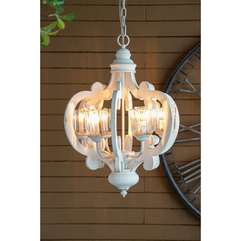 6-Light Wood Chandelier Pendant Light Fixture with Adjustable Chain for Living Room, Exquisite Cream Chandelier Lighting