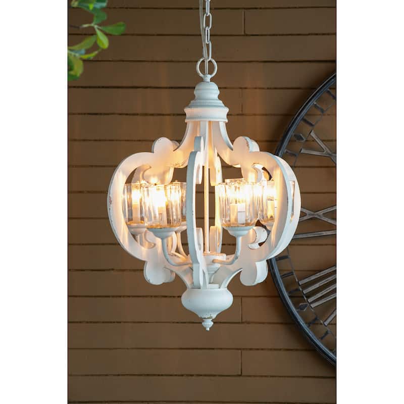 Farmhouse Chandelier, 6-Light Wood Chandelier Pendant Light Fixture with Adjustable Chain, Bulb Not Included