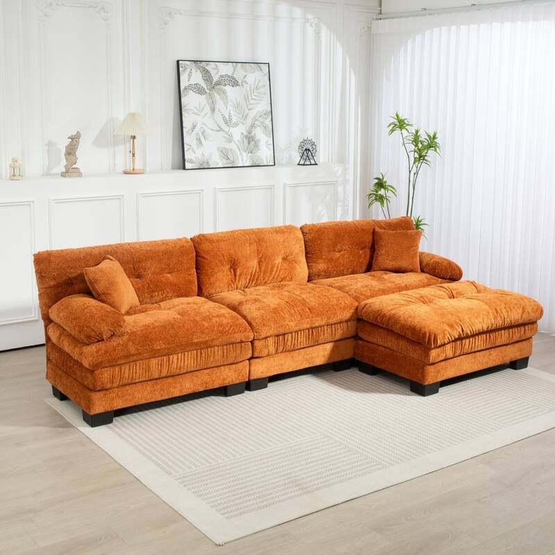 120.87" L-Shaped Upholstered Reversible 3-seat Modular Sectional Sofa with Deep Seating - Orange