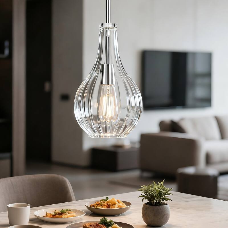 Matte Black/Chrome 1-Light 8 inch Pendant with Clear Glass Shade - Chrome