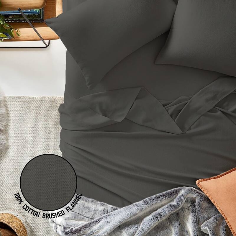 Flannel Fitted Bottom Sheet 100 Percent Cotton Double Brushed Flannel -170 GSM Heavyweight, Deep Pockets & All Around Elastic