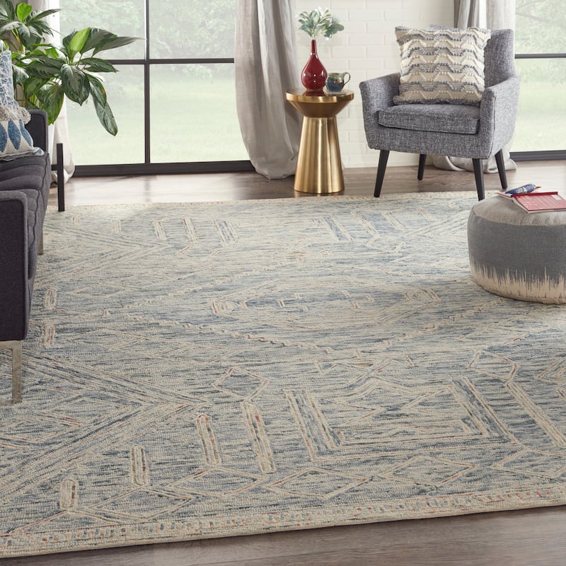 Nourison Linked Space Dyed Modern Hand Tufted Geometric Area Rug - 8' x 10'6" - Blue/Multi